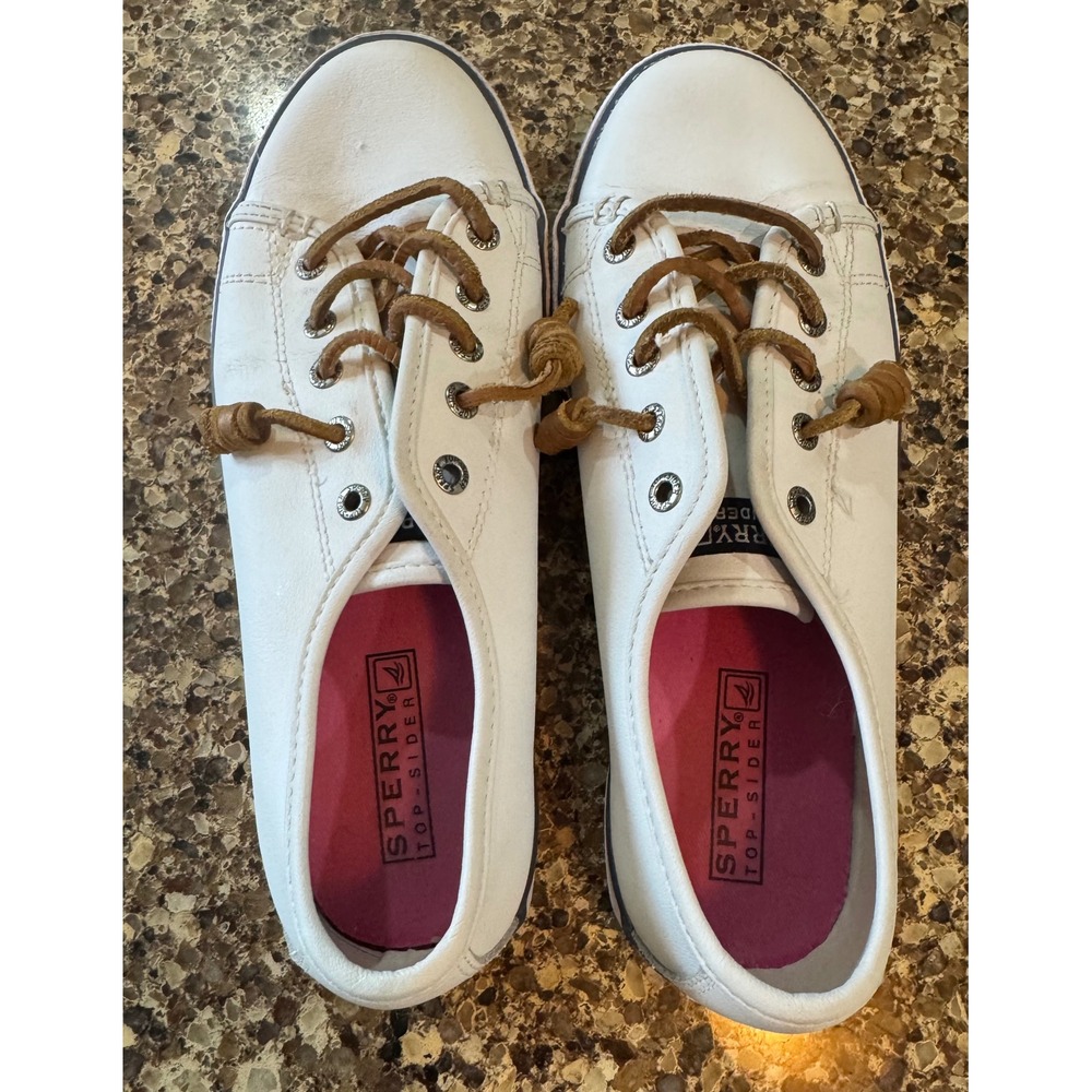 Sperry Top-Sider Seacoast White Leather Boat Shoes Size 4.5‎ Sneakers Casual